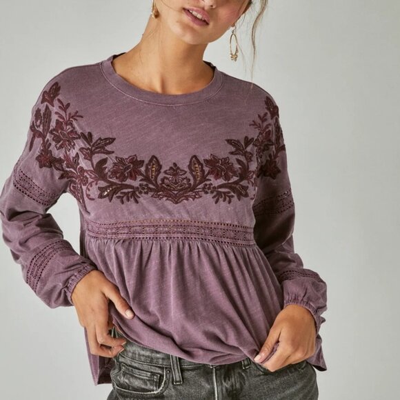 2/$30 Lucky Brand Embroidered Long Sleeve Babydoll Top Huckleberry XXL #BAG1 - Picture 5 of 11